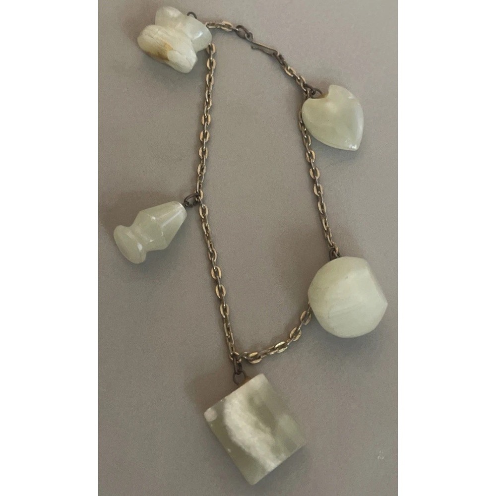Vintage Jade Stone Women's Bracelet Gold Tone 5 Stones